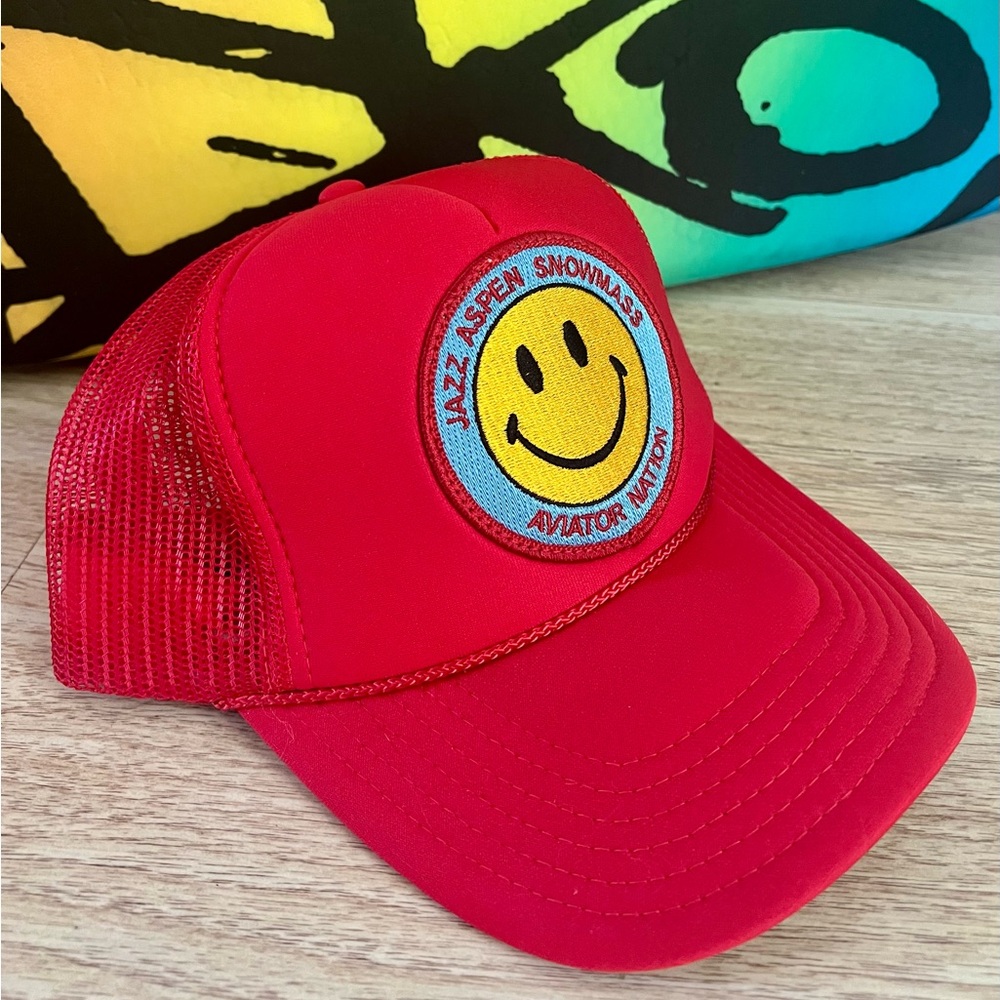 New Aviator Nation Jazz Aspen Snow Mass Red Trucker Hat